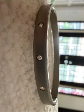 3 Real Diamond Brushed Silver/Titanium clasp hinged Bangle Bracelet.